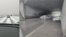 Hagel auf der A7 - Überschwemmte Unterführung in Sonthofen